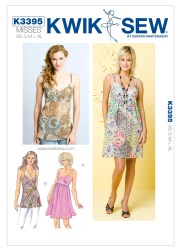3395 KWIK SEW SOFT EMPIRE STRAPPY DRESS, TUNIC PATTERN XS-XL